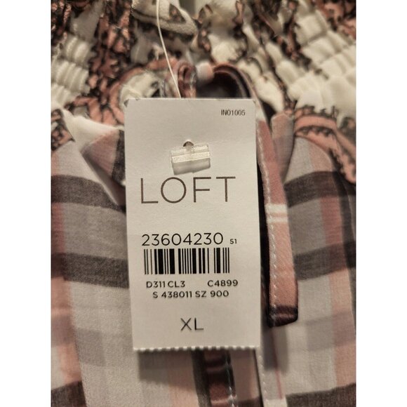 New Loft Pink Gray Multi Pattern Chiffon Peasant Top Sz XL - Picture 5 of 6